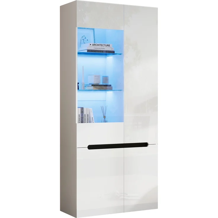 ZUBALIYA Vitrine 80x35 cm mit LED-Beleuchtung mit Sicherheitsgeländer in Weiß, ideale Lösung für kleine Räume, robuste Verarbeitung, langlebige Materialien, einfache Selbstmontage – Bild 11