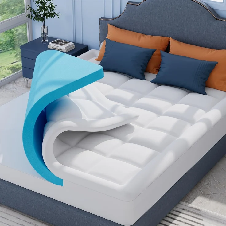 ELEMUSE Matratzen Topper 180x200 cm, H3 Gel Topper mit Waschbarem Flauschigem Bezug und Gelschaum, 7CM Höhe Weicher und Bequemer Matratzentopper für Boxspringbett und Unbequeme Betten Schlafsofa