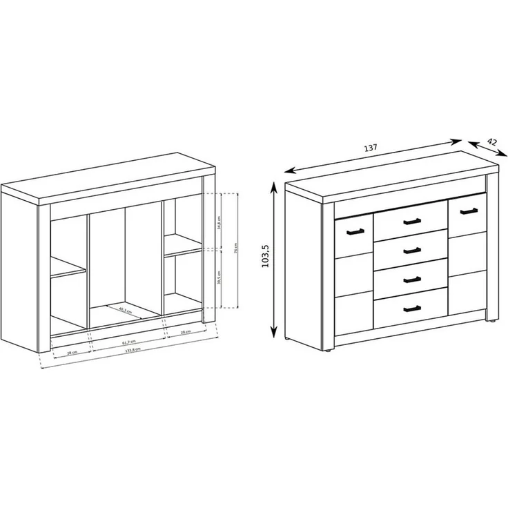 Lomadox Sideboard INGENIO-161, Kommode Anrichte Highboard Schrank Wohnzimmerschrank modern in weiß – Bild 2