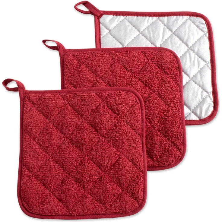 3-teiliges Set – Topflappen und Topfuntersetzer, hitzebeständig, Küchenzubehör, Rot – Bild 1
