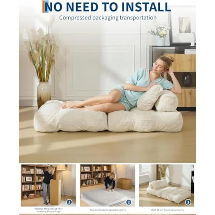 GarveeHome 3-in-1 Faltbares Schlafsofa für Wohnzimmer – Bequemer Bodensessel als Einzelbett, umwandelbarer Lounger mit Rückenlehne & Kissen, platzsparend, ideal als Gästebett oder Relaxsessel – Bild 6