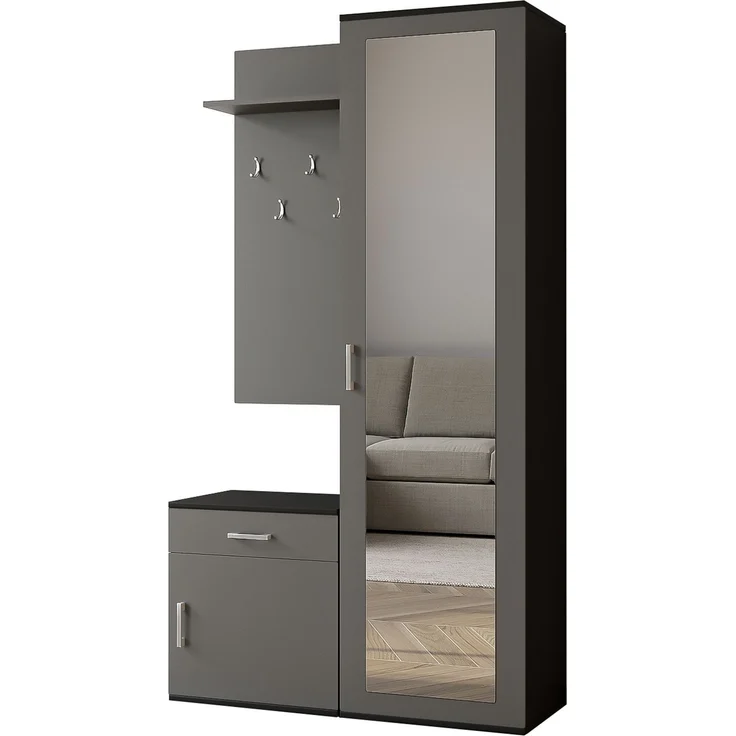 AX LIVING Garderobe mit Spiegel Magnola – 100 cm Breit, Schwarz & Grau – Bild 2