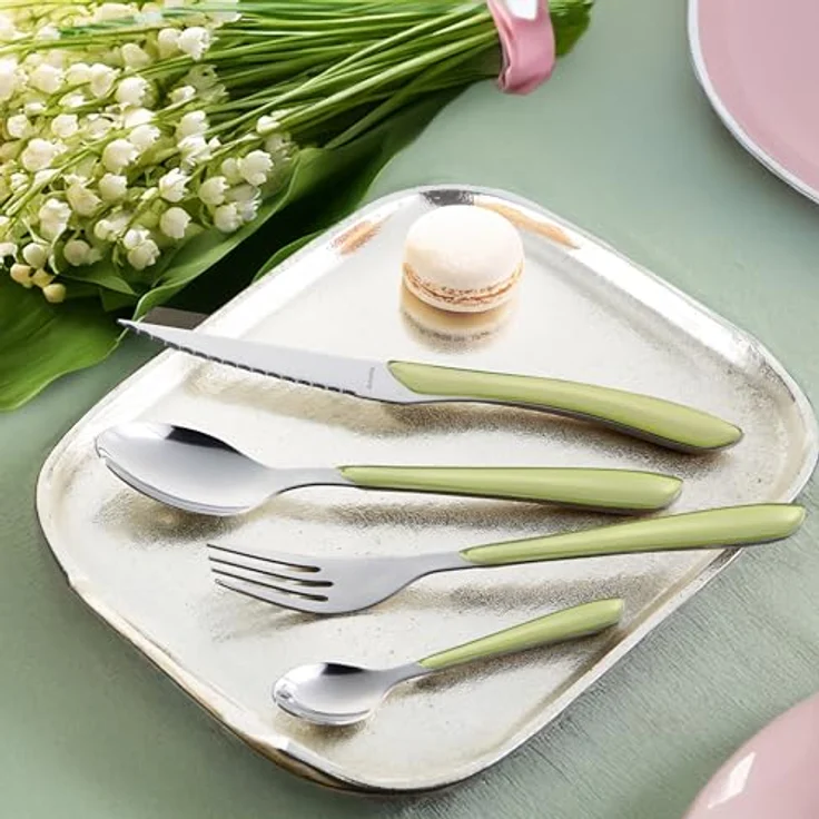 Amefa ECLAT Besteckset, 24-teilig, Besteck Set 6 Personen, Kunststoff Griffe in Pastellgrün, Spülmaschinenfest, Besteck aus rostfreiem Edelstahl – Bild 7