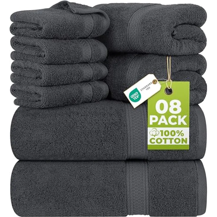 Utopia Towels - 8 teilig Handtücher Set aus Baumwolle mit Aufhänger - 2 Badetuch, 2 Handtücher und 4 Washclappen - (Grau) – Bild 2