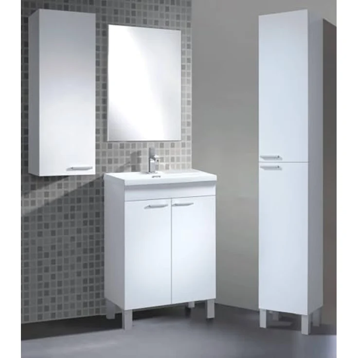 Dmora - Torrance Wandschrank, Badezimmersäulenschrank mit 1 Tür, Hängewandschrank mit 1 Regal, 30x25h85 cm, Glanzweiß – Bild 5