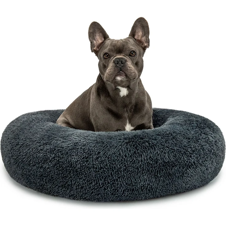 lionto Donut Hundebett, rundes Hundesofa mit Plüschbezug & Anti-Rutsch-Noppen, weich & gemütlich, 70 cm Durchmesser, dunkelgrau – Bild 1
