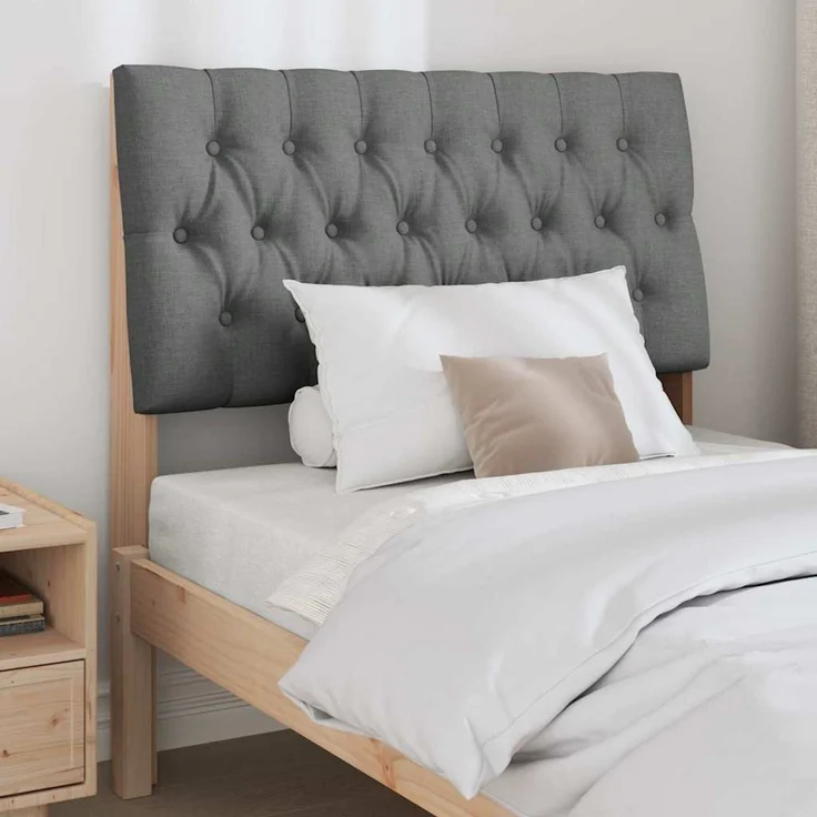 vidaXL Gepolstertes Kopfteil Dunkelgrau 90 cm Massives Kiefernholz Braun (Art-Nr 879360) – Bild 3