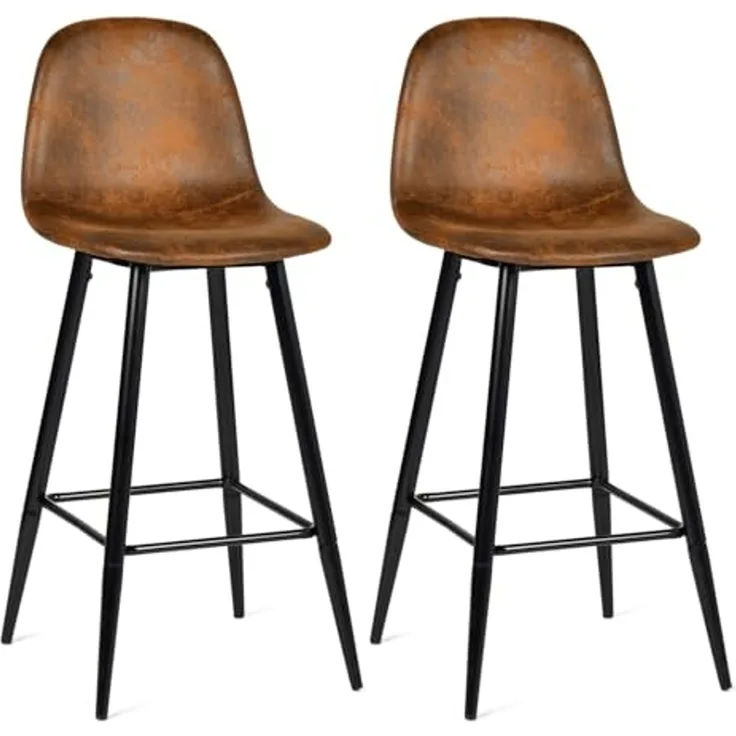 MEUBLE COSY Barhocker 2er Set Retro Barstuhl Vintage mit Rücklehne und Fußstütze aus Künstlich Wildleder Metallbeine für Bar Bistro Café Küche, Kunstleder, Braun