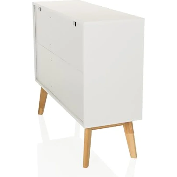 hjh LIVING Kommode mit 3 Schubladen, 2 Türen TAROLO I Sideboard im skandinavischen Stil, Soft-Close, griffloses Design, Schrank mit Holzbeinen, Weiß – Bild 8