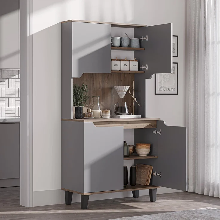 Roomart Küchenbuffet DEFNE mit Nische Kaffeebar Mikrowellenschrank Vorratsschrank, 5 Farben Offene Nische für Kaffeemaschine, 4 Türfächer – Bild 1