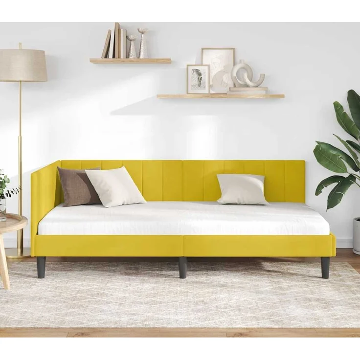 vidaXL Eckbettgestell mit Kopfteil Gelb 100 cm x 200 cm Samt 42016364 – Bild 2