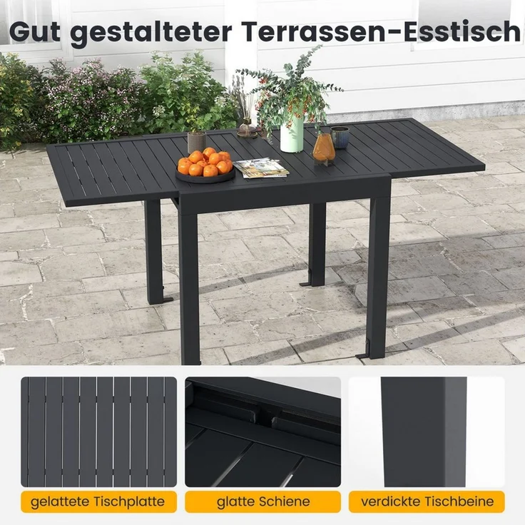 COSTWAY Gartentisch, Aluminium ausziehbar, 80/160x80 cm rechteckig – Bild 3