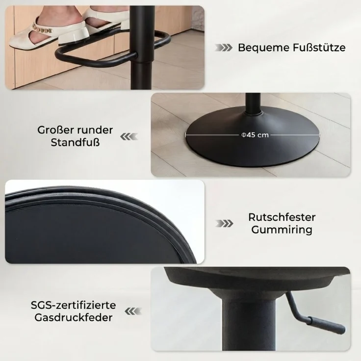 Barhocker 2er-Set mit Armlehnen, drehbar & höhenverstellbar, 53,5×46×103 cm, Beige – Bild 7