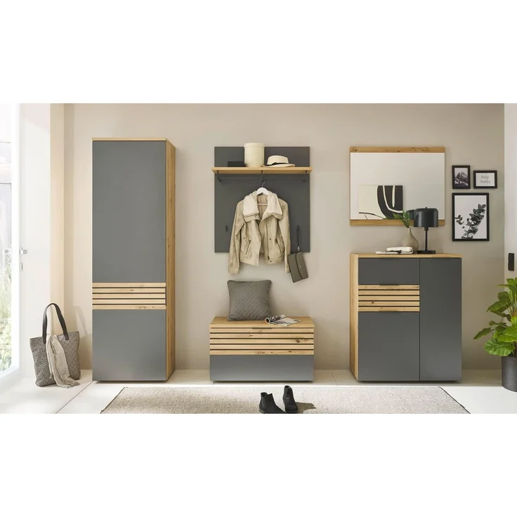 moebel-dich-auf Garderoben-Set MAILAND, (Komplett-Set, Garderobenschrank + Paneel + Bank + Spiegel + Schuhkommode), erhältlich in 2 Farbkombinationen – Bild 2