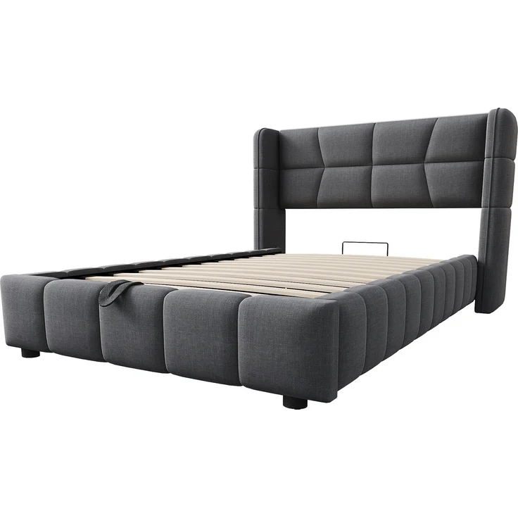 EINHOM Polsterbett 90 x 200 cm, Kinderbett mit Lattenrost, Kopfteil und Pneumatischem Stauraumsystem, Leinenrahmen, Geeignet für Kinder und Jugendliche, Grau, (Ohne Matratze) – Bild 7