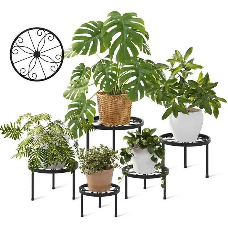 Bamworld Blumenständer 5er-Set Rostfreier Metall-Pflanzenständer, Blumenhocker, 29cm/27cm/25cm/23cm/21cm Ø, Innen/Außen-Einsatz – Bild 4