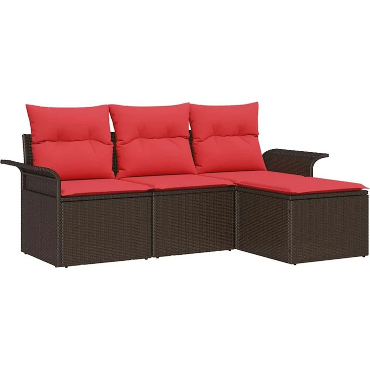 vidaXL Gartensofa-set mit Kissen 4 pcs Braun Poly-Rattan 3345314 – Bild 2