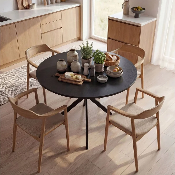 HOMCOM Esstisch Küchentisch im Industriestil mit Stahlbeinen für 4 Personen (für Esszimmer, Küche, Wohnzimmer, 1-St, rund, 100 x 100 x 75 cm), Schwarz – Bild 1
