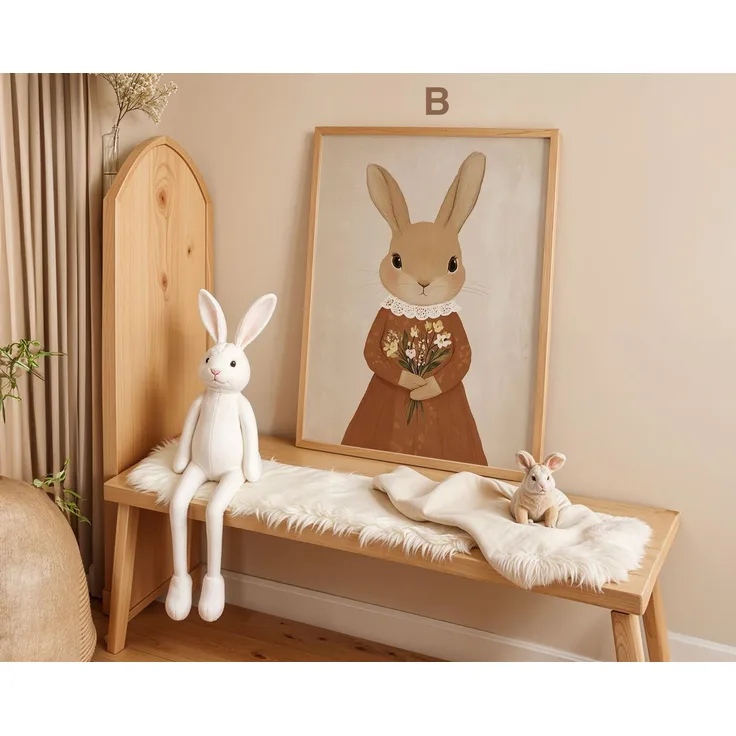 süße Hasen Poster Kinderzimmer · Geschenkidee für Kinder · Babyzimmer Deko · Modern Abstrakt Minimalistisch neutral ·Deko Print ohne Rahmen - B / 21 x 30 cm