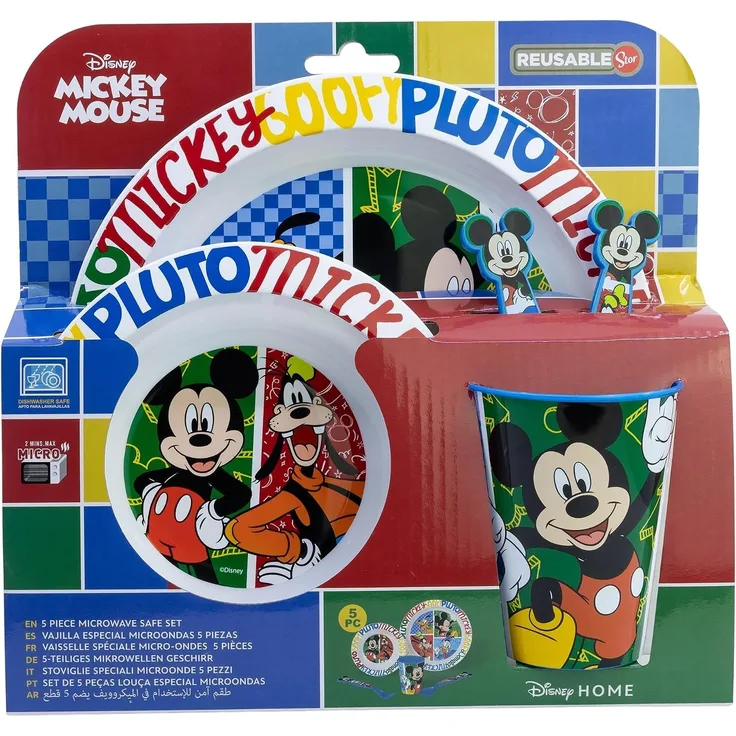 Disney Mickey Mouse Teller-Set Mikrowellengeeignet 5-teiliges Kindergeschirr mit rutschfestem Boden