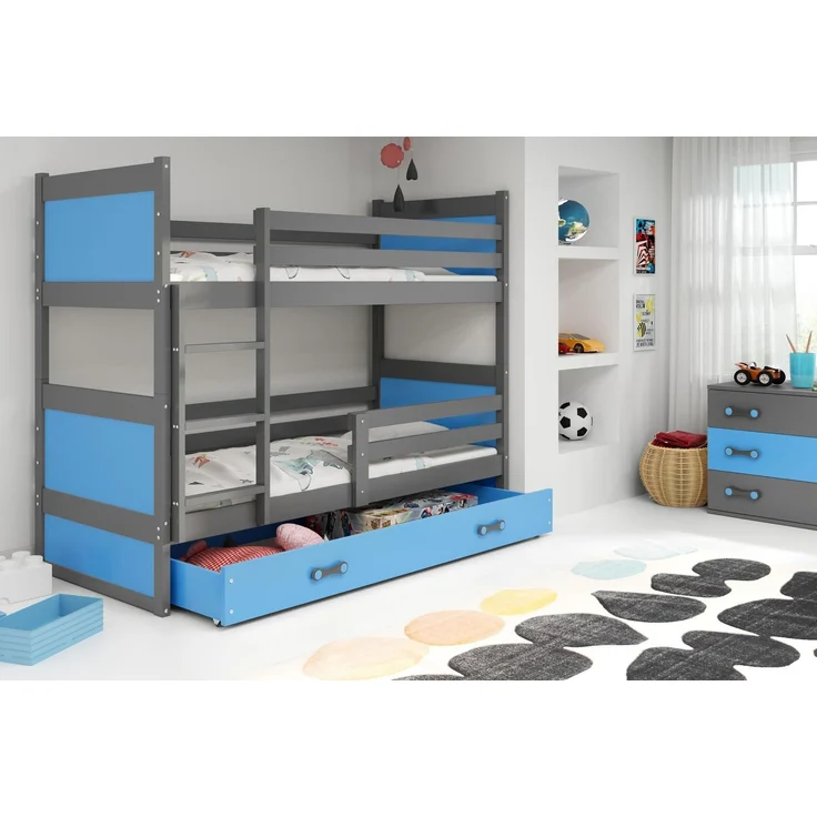 BMS Etagenbett für Kinder Rico Graphit Blau 3 Schlafplätze – Bild 4