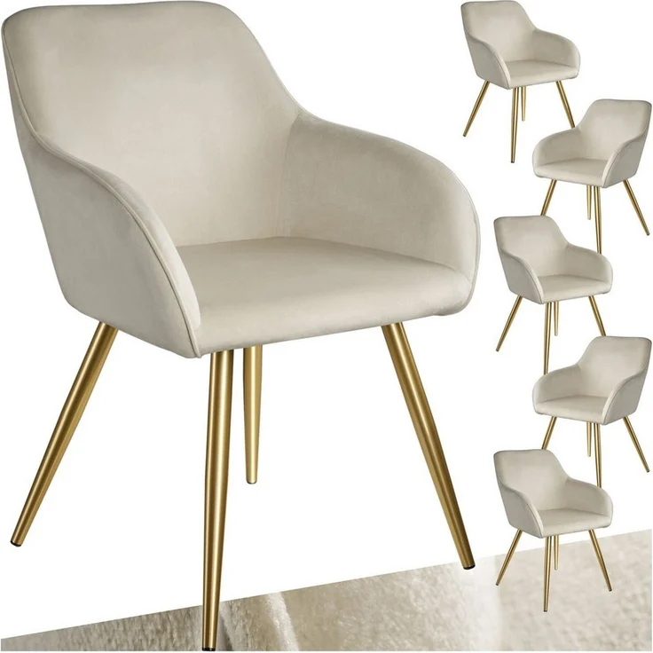 tectake Esszimmerstuhl Marilyn (6er Set, 6 St), gepolstert, in Samtoptik – Bild 1