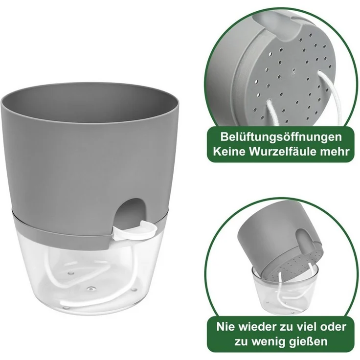 OSTWOLKE Kräutertopf mit Selbstbewässerung Blumentopf Fensterbank Kräutergarten 3er Set, Pflanzentopf Plantpot – Bild 3