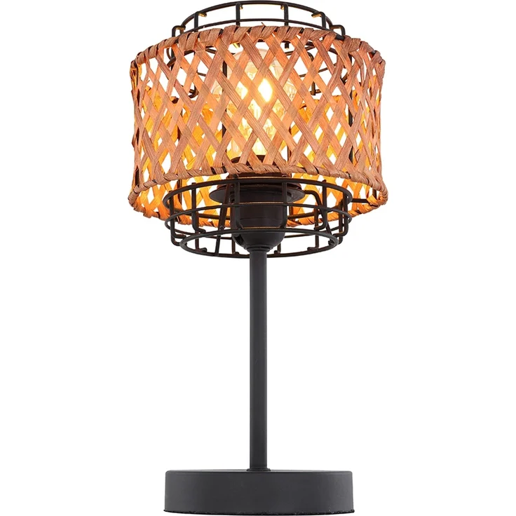 LED Boho Tischleuchte, Käfig, Bambusgeflecht, schwarz, H 32 cm – Bild 1