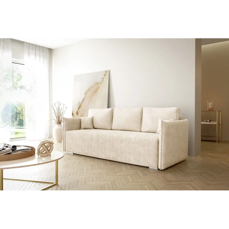 Wohnero 24 Bianca Premium Schlafsofa 207x93 cm mit Bettkasten & Schlaffunktion – 191x142 cm Liegefläche, 3-Sitzer Design Sofa - Weiss – Bild 2