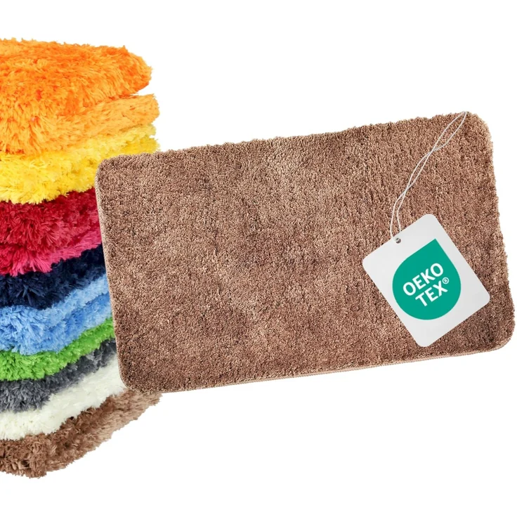 WohnDirect Badezimmerteppich 50x80 cm Braun – Badematte Flauschig & rutschfest für Dusche & Badewanne, Saugstarker Badvorleger Mikrofaser, Waschbar & Fußbodenheizung