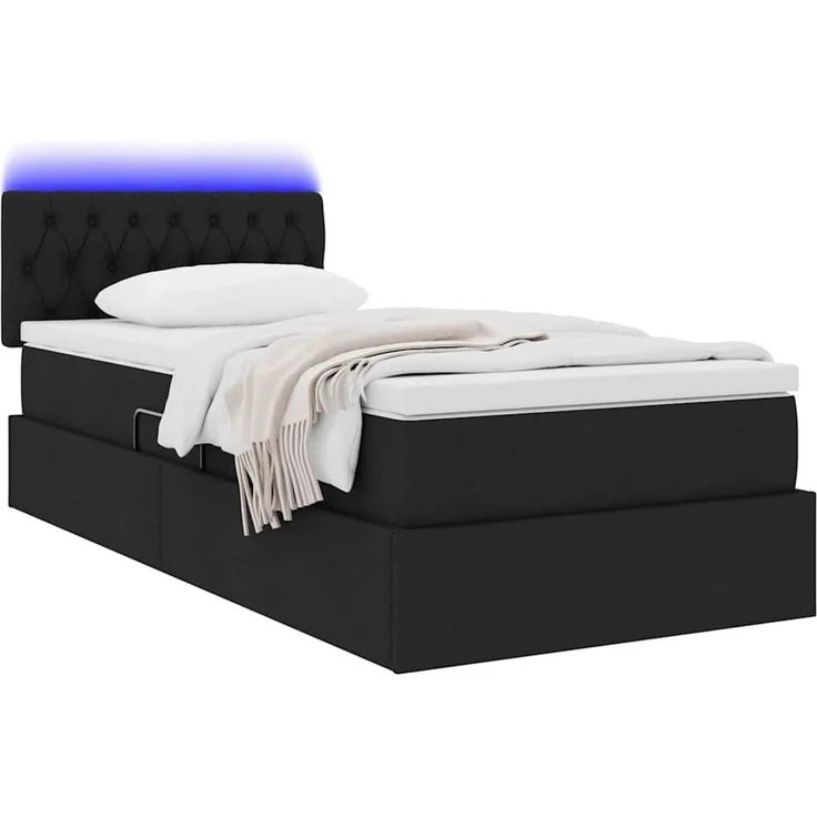 vidaXL LED-Speicherbett mit Matratze Schwarz 100 x 200 cm Stoff 3371189 – Bild 3