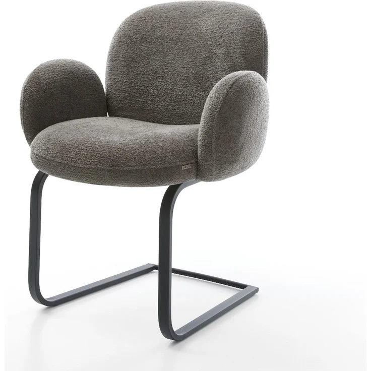 Freischwinger Nube-Flex mit Armlehnen Bouclé Soft Schlamm Freischwinger flach Schwarz Taschenfederkern – Bild 1