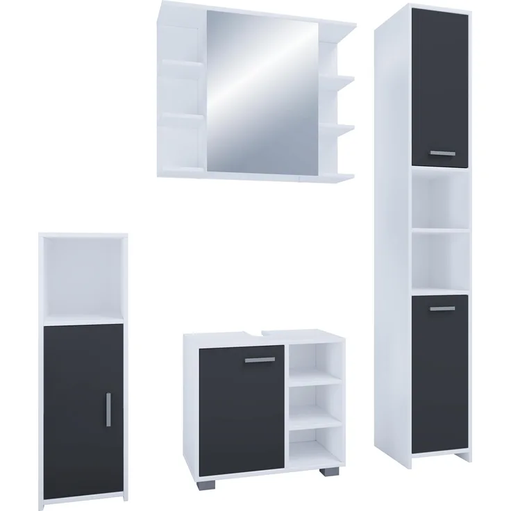 VCM Badmöbelset "Zalo I", 4-tlg. Badschrank Komplett Set mit pflegeleichter Melaminbeschichtung, Weiß