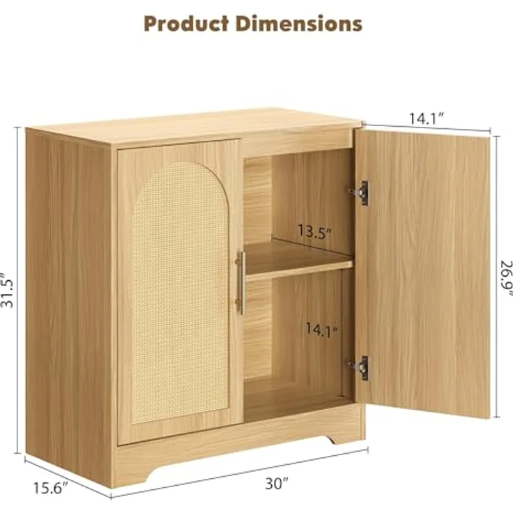 GarveeHome 2-Stöckiges Sideboard Mit Rattantüren, Buffetschrank Mit Metallgriffen, Für Esszimmer Und Wohnzimmer, 76,2 x 39,6 x 80 cm – Bild 2