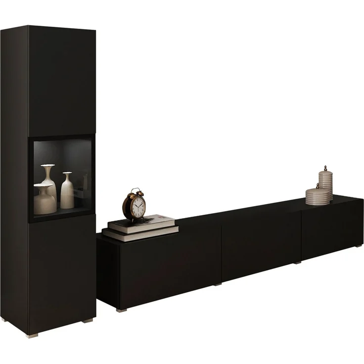 INOSIGN Wohnwand BERLIN I, (Komplett-Set, 2-St), moderne grifflose Mediawand Breite 220 cm, Vitrine mit Verglasung – Bild 1