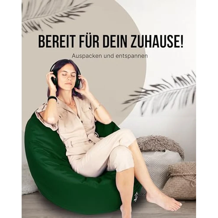 PATCH HOME 2-in-1 Sitzsack Sessel - Gaming Bean Bag mit Reißverschluss - Bereits befüllt, Ergonomisch & Robust für Kinder & Erwachsene - Indoor & Outdoor, Wetterfest (Dunkelgrün, 155cm) – Bild 4