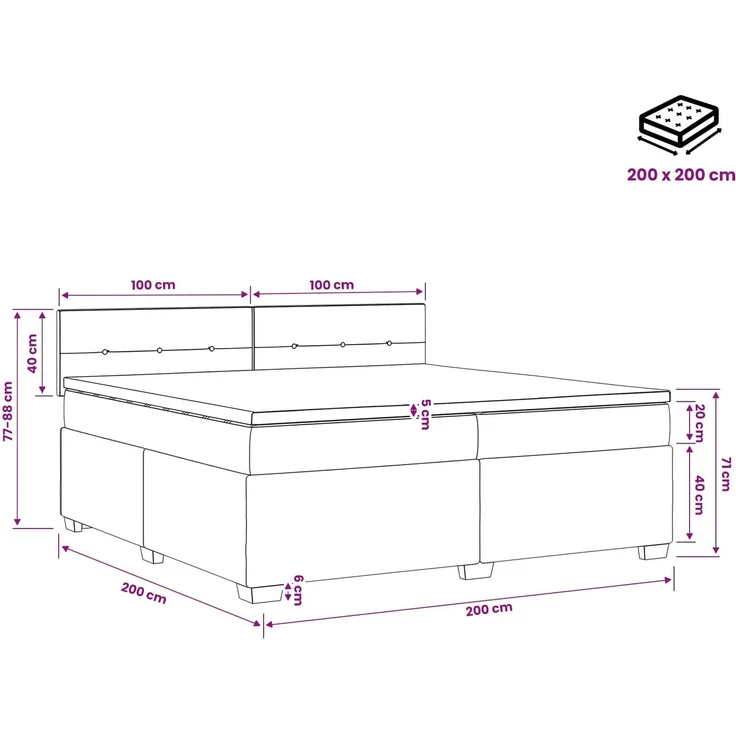 vidaXL Boxspringbett mit Matratze Dunkelgrau 200 x 200 cm Samt 3450783 – Bild 11