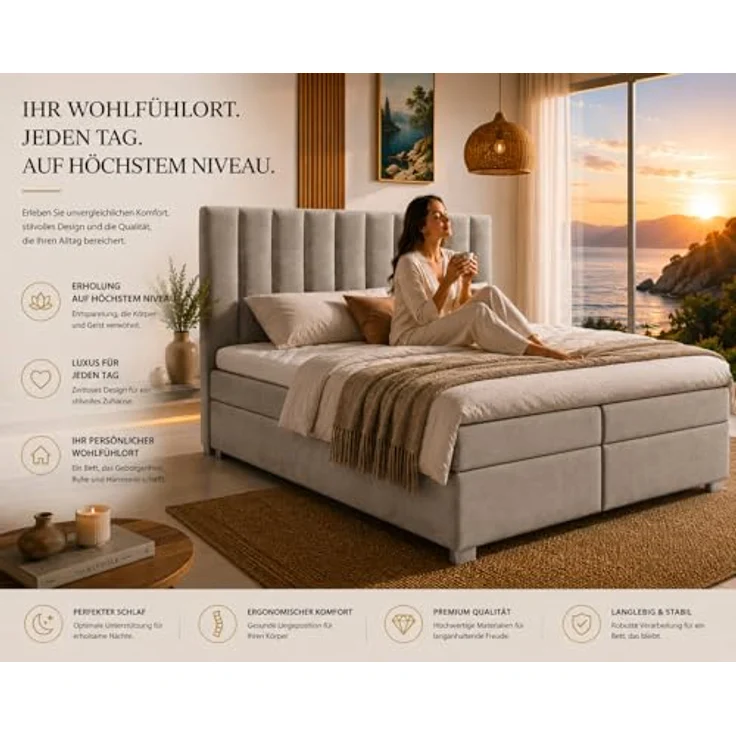 Best for Home Boxspringbett mit Bettkasten Trinity K-10 Bonellfederkern inkl. 7 cm Topper (Bonell-Matratze, gepolstertes Kopfteil, Doppelbett versch. Größen, 140x200 160x200 180x200 200x200 cm), Handwerksqualität, TOP Preis-Leistungs-Verhältnis – Bild 8