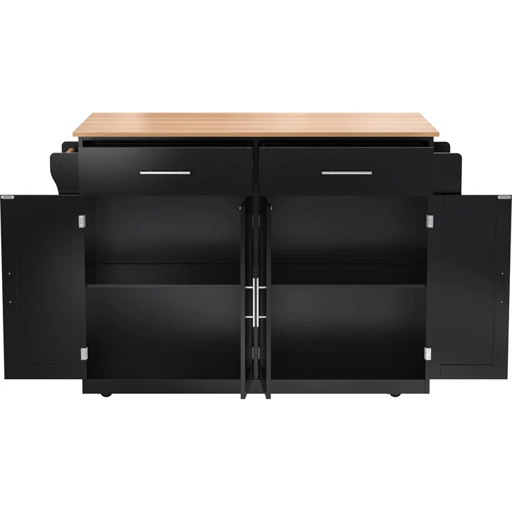 Servierwagen 120x46x91 cm mit klappbarer Tischplatte, Rollen und austauschbaren Holzfüßen, Kücheninsel und Sideboard, Schwarz & Natur – Bild 6