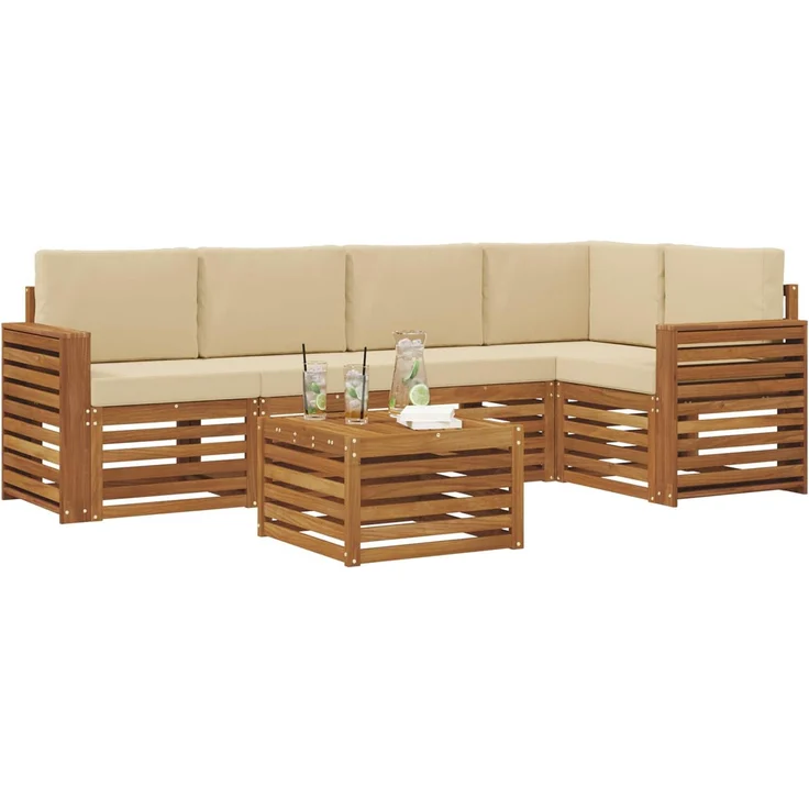 vidaXL Outdoor-Sofagarnitur 6 stk. 5-Sitzer Natur und Beige 3374858 – Bild 3