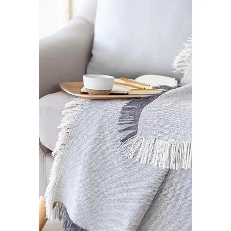Todocama Mehrzweck-Tagesdecke, Tagesdecke, Überwurf für Bett, Sofaüberwurf, Jarapas, einfarbig (230x260 cm, dunkelgrau). – Bild 6
