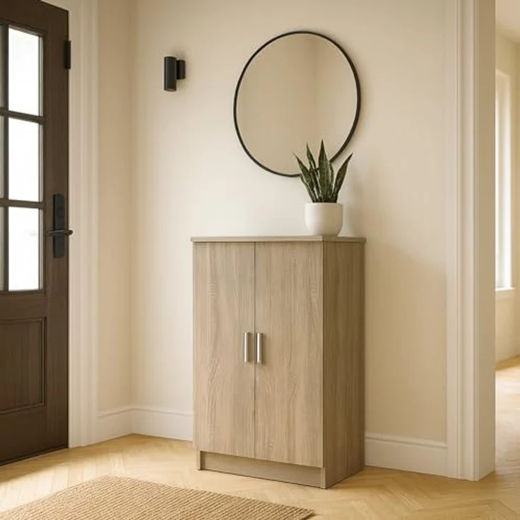 Dmora - Schuhschrank Alcudia, Platzsparendes Schuhregal, Schuhregal für den Eingangsbereich, Mehrzweckgarderobe mit 5 Regalen, 55x36h108 cm, Eiche – Bild 2
