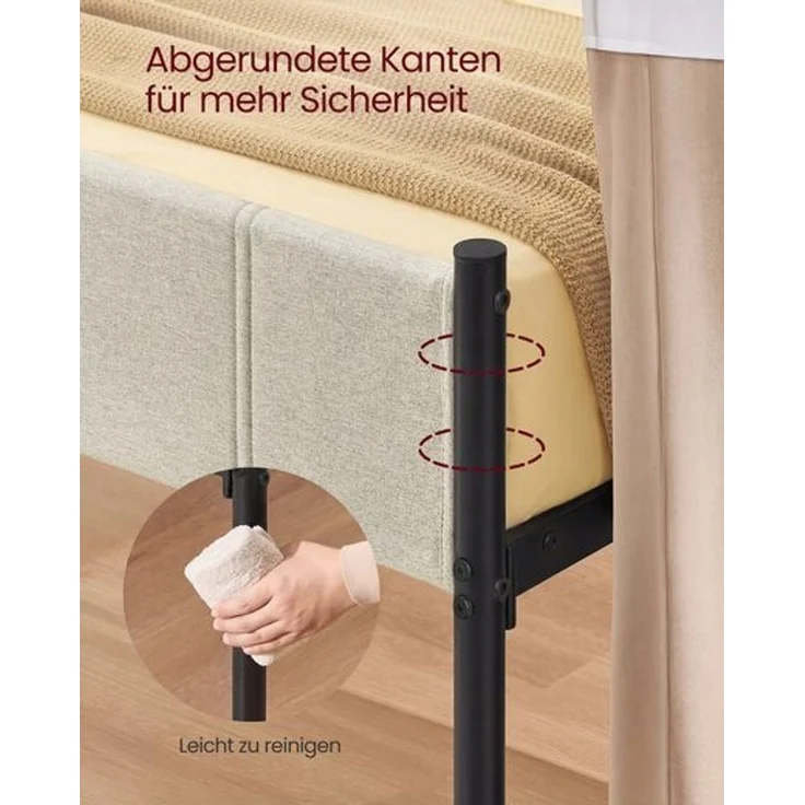 VASAGLE Einzelbettgestell, Bettgestell, 90 x 200 cm, mit gepolstertem Kopfteil, Bettrahmen, Stahl, trägt bis zu 250 kg, einfache Montage, Cappuccino-Beige – Bild 3
