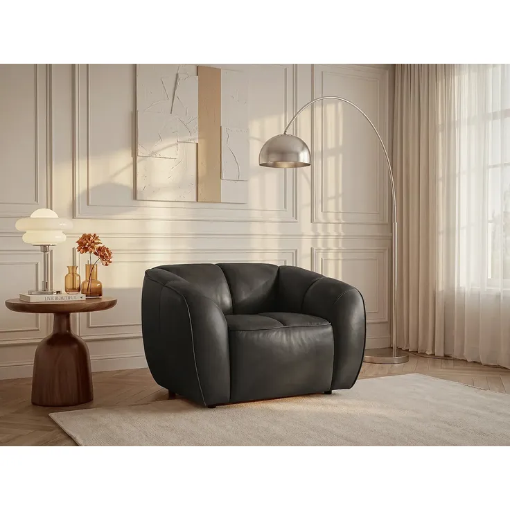 Vente-unique - PRADONI Sessel Leder Schwarz - B 90 cm x H 77,5 cm x L 111,5 cm