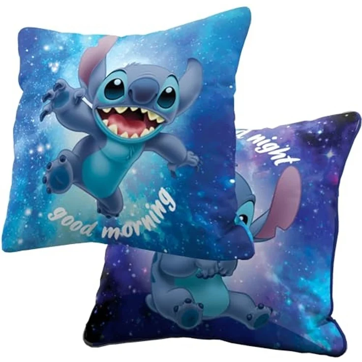BERONAGE Dekokissen Lilo & Stitch Kissen Out of The World 40x40 cm Good Morning Good Night, passend zur Bettwäsche, ideal für Sofa, Couch, Kinder-Bett, Auto – Bild 1