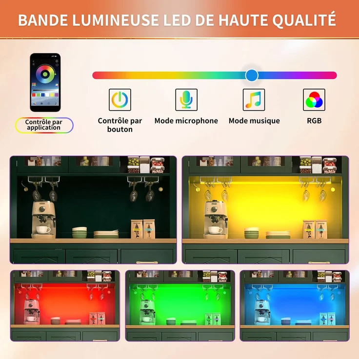 TavilaEcon Küchenbuffet Seitenboard, Aufbewahrungsschrank, Küchenschrank grün 180 × 40 × 105,5 cm (H × T × B) – Bild 4