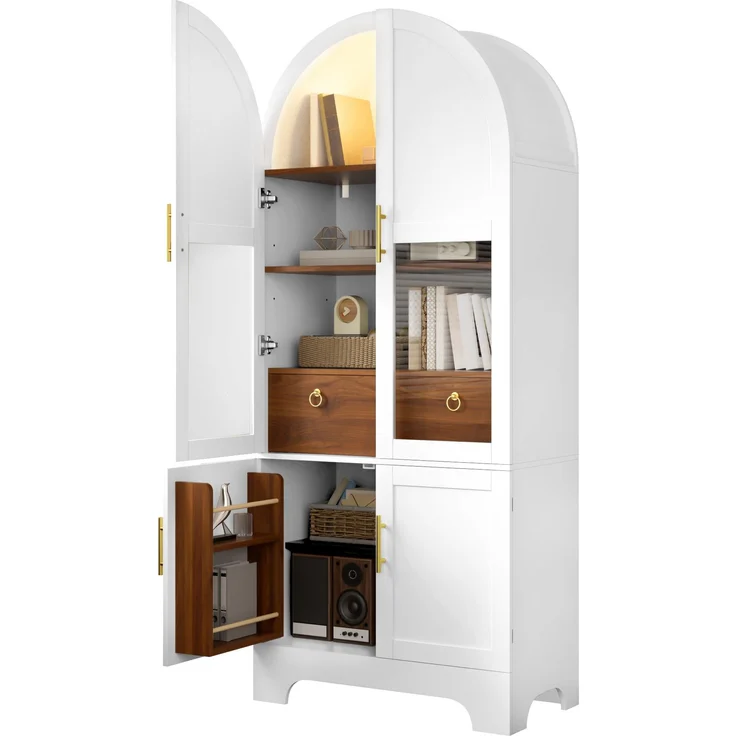 Vitrine 76 x 40 x 180 cm aus MDF und Spanplatte, mit Bogenfront, Glas und LED-Beleuchtung – Bild 8