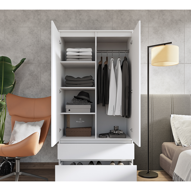 Furnica JOELLE Kleiderschrank 2 Schubladen Weiß Matt H180 B90 T50cm – Bild 4