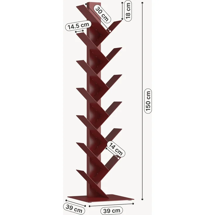 Bücherregal Eksjö Baumform Stahl 150x39x39 cm Rot [en. casa] – Bild 3