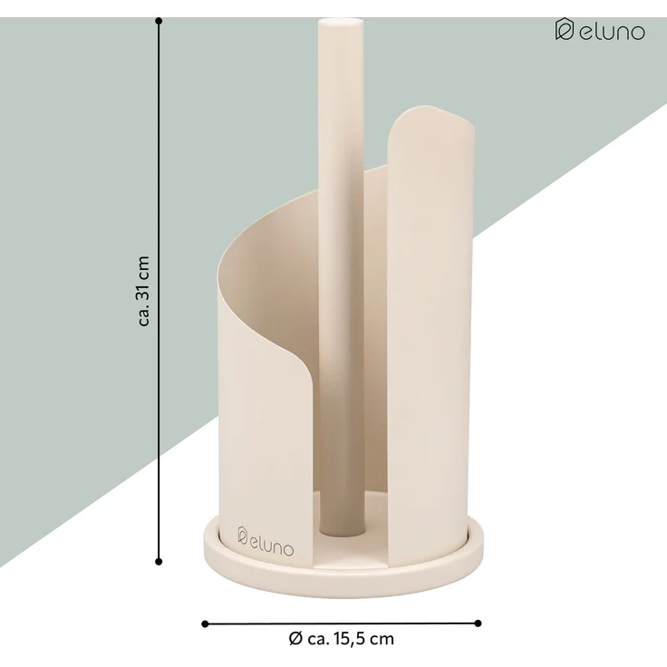 eluno Küchenrollenhalter bis 28 cm oder 3 Toilettenpapierrollen aus Edelstahl und Metall, beige, ca. Ø 15,5 x 31 cm – Bild 7